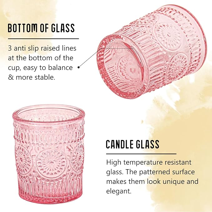 36 Pcs Pink Glass Votive Candle Holders, Tealight Candle Holders for Table Centerpieces, Vintage Candle Holder Bulk, Boho Wedding, Valentine's Day Table Decor (Pink)