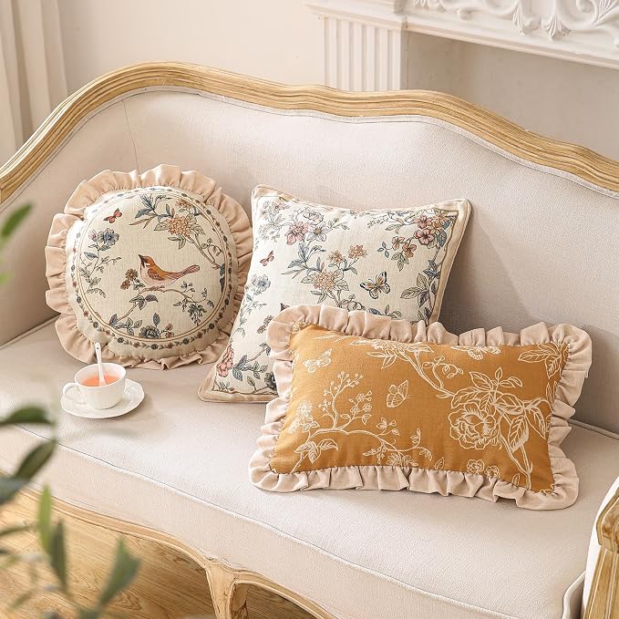 ISAENNE Designer Linen Throw Pillow Cover,Set of 2,20"x12"-Cornucopia D | Elegant French Rectangle Pillow Cover,Concealed Zipper Design,Floral Pattern,Sofas,Bedroom,Living Room,Lounge Chairs