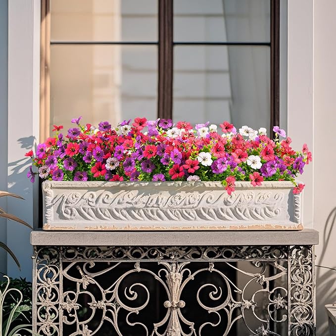 ZFProcess Artificial Flowers Faux Plants Outdoor Fake Flowers Spring Decor,12 Bundles Realistic Plastic Plant Colorful Daisy UV Resistant for Porch Patio Home Yard Garden Window Box Pot Planters