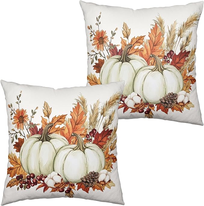 Fall Pumpkin Pillow Covers 24x24 Set of 2 Autumn Harvest Throw Pillow Covers Maple Leaves Pillowcase Thanksgiving Cushion Case for Home Decor Outdoor Sofa