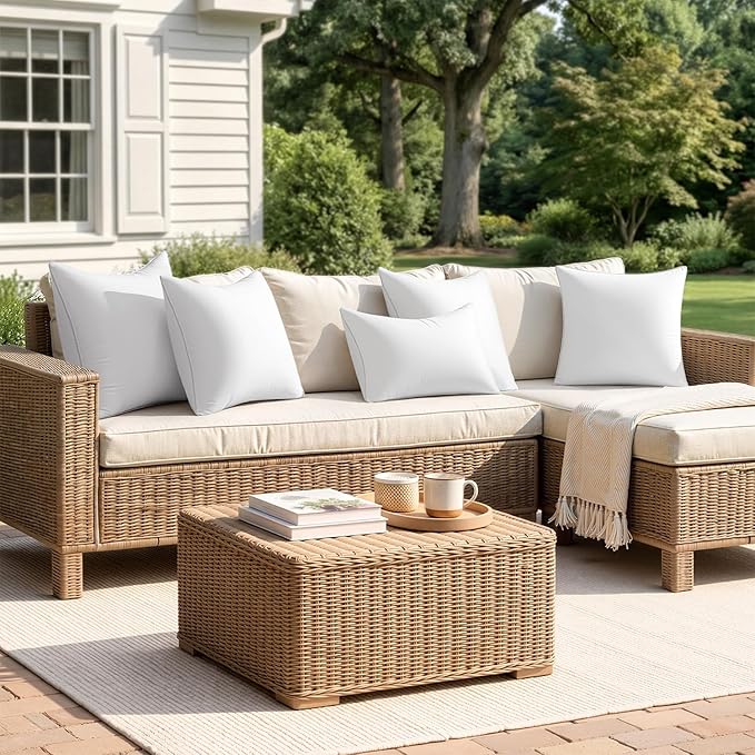 MIULEE Pack of 4 18x18 Outdoor Pillow Inserts, Waterproof Decorative Square Throw Pillow Inserts for Patio Sofa Garden Porch Couch