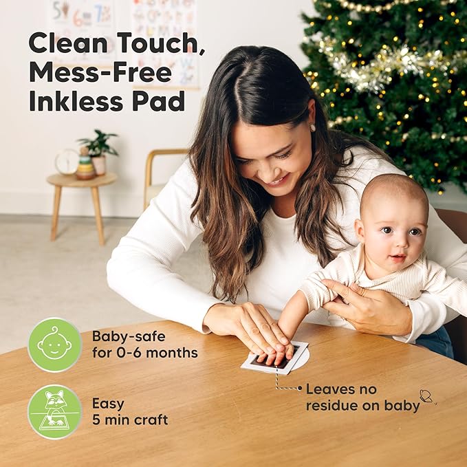 KeaBabies Inkless Baby Hand and Footprint Ornament Kit and First 5 Years Baby Memory Book Journal - Two-sides Baby Footprint Kit, Personalized Baby Gifts Photo Frame - 90 Pages Keepsake Baby Book