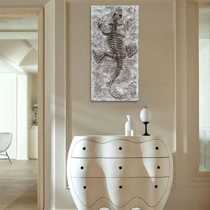 NANKAI Art Hand-Drawn 24x48 inch Lizard Fossil Texture Abstract Oil Painting Modern Abstract Canvas Wall Decoration Item Suitable for Living Room Bedroom Corridor Office Wall Decoration