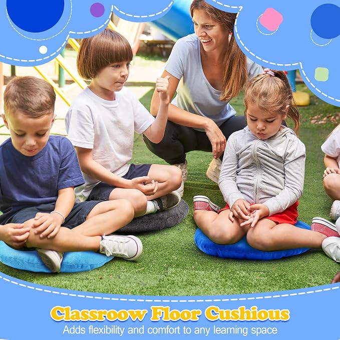 Fumete 16 Pcs 16 Inch Floor Cushions Pillow for Kids Bulk Classroom Round Flexible Seating Floor Cushions for Students Home Daycare School Reading Corner Yoga Meditation Picnic (Ocean and Sky Tones)