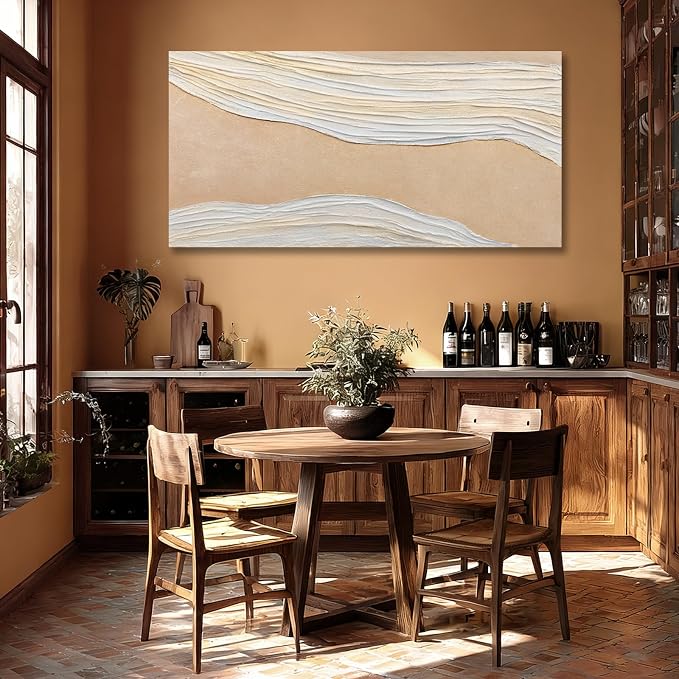 Dolidoteart Beige White Canvas Wall Art, Hand Painted Abstract Oil Painting, Large Neutral Textured Wall Decor for Living Room Bedroom, Horizontal 24x48 Inch