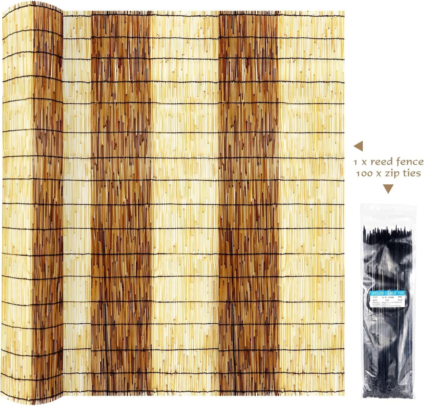 Natural Reed Fencing Rolls,5.5FT X 16.4FT Reed Screen Curtain Fence Covering Privacy Bamboo for Outdoor Backyard Patio（Stripy）