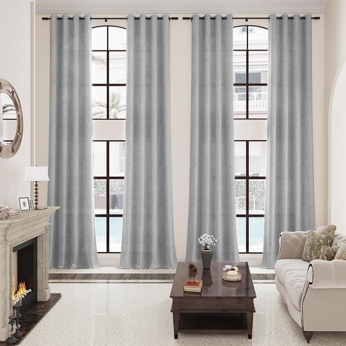 Extra Long Light Grey Curtains 120 Inches for Living Room 2 Panels Set Grommet Light Filtering Semi Sheer Linen Drapes Boho Modern Dove Gray 120 Inch Length Curtain for Patio Door Ceiling Floor