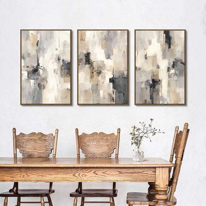 SAFERRYHOME Abstract Neutral Framed Canvas Wall Art, Minimalist Wall Decor Art Print, Modern Gray Brown Pastel Walls Painting Watercolor Artwork for Living Room, Bedroom, Dining Room, Office, 24"x36"x3