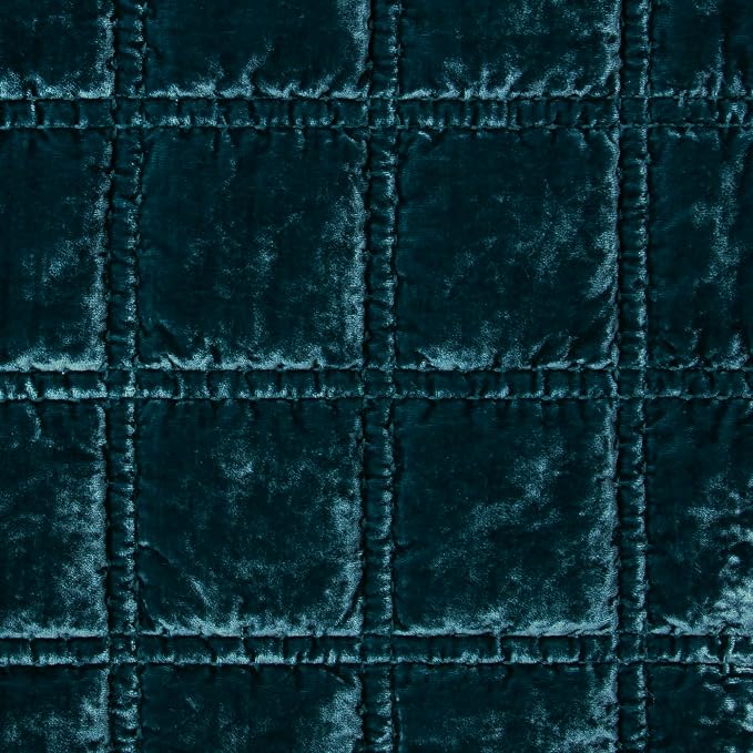 HiEnd Accent Stella Faux Silk Velvet Double Box Stitch 3 Piece Quilt Set, Queen Size, Teal Solid Color, Classic Chic Modern Rustic Elegant Bedding Set, Lightweight Bed Set