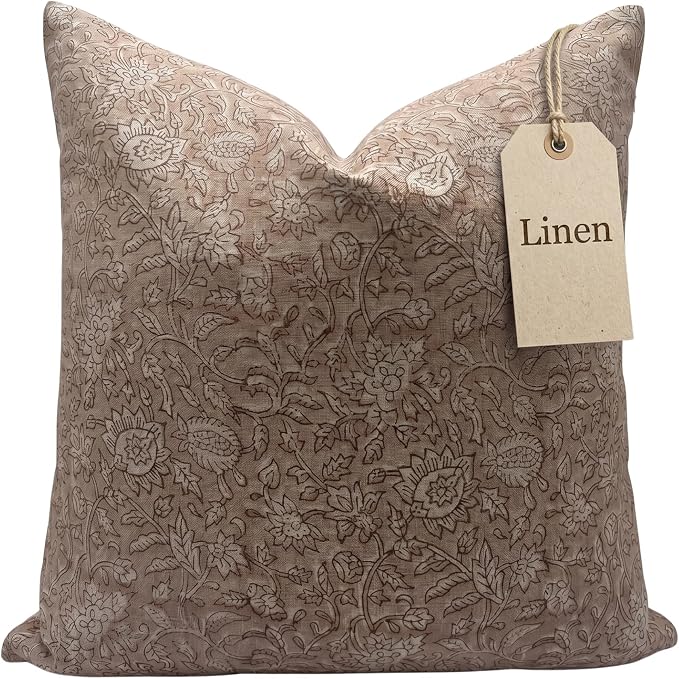 Linen Throw Pillow Covers 20x20 inch Blush Pink Decorative Pillow Covers for Living Room, Bedroom
