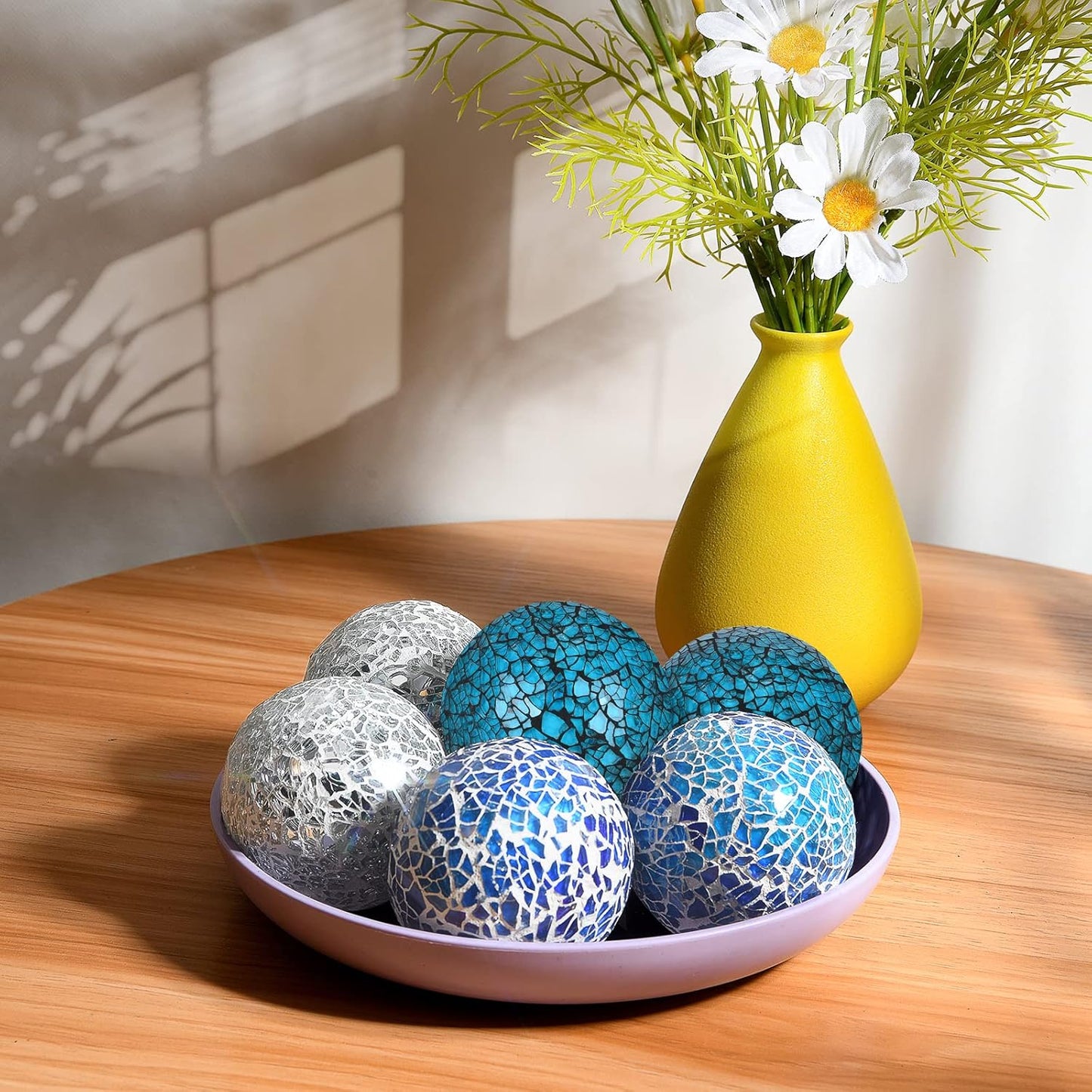 6Pcs Decorative Ball for Bowls, 8cm/3.15inch Mosaic Glass Centerpiece Decoration Balls Mirror Glass Ball Fillers for Home Decor Dining Tables Wedding Party (Mixed Color)