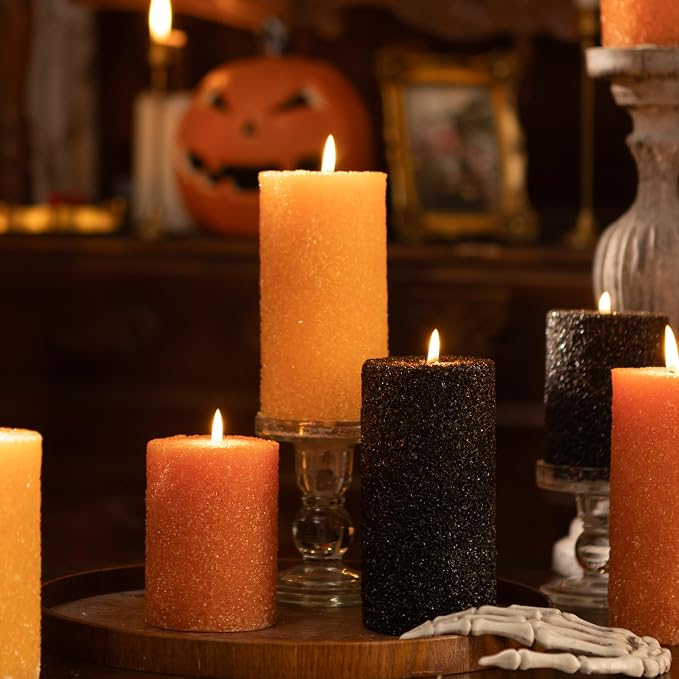 MOZEAL Hand-Poured Granular Texture Decorative Mustard Yellow Pillar Candles Set of 3 (3"x4", 5", 6"), Dripless, Unscented, Smokeless, for Fall Harvest, Thanksgiving & Warm Autumn Table Decor
