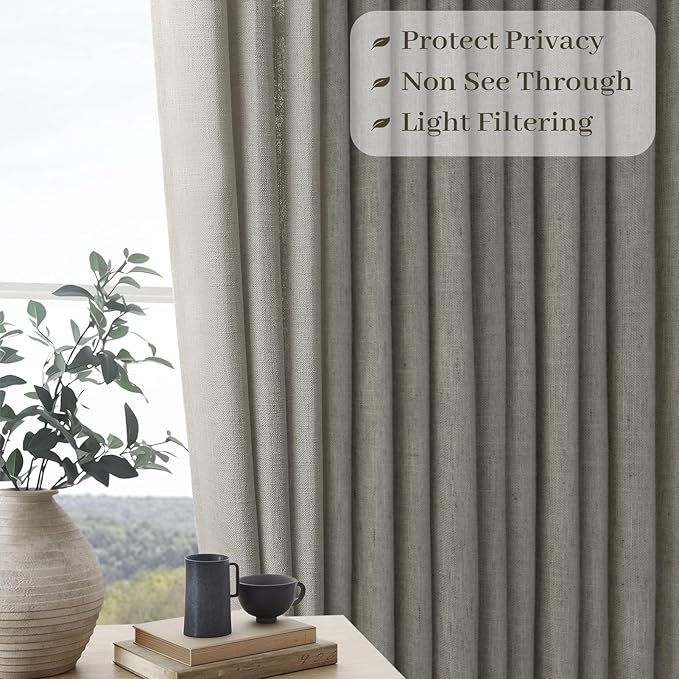 102 Inch Long Curtains Pinch Pleated Curtains for Living Room Sliding Door 2 Panels Rustic Grey Thick Linen Textured Memory Trained Light Filtering Pinch Pleat Curtain Drapes Gray Semi Sheer Bedroom
