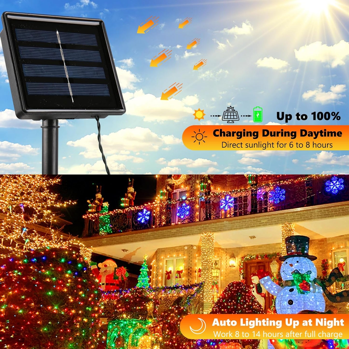 Joomer Color Changing Christmas Lights, 2 Pack Total 144FT 400 LED 12 Modes Solar String Lights Waterproof Twinkle Fairy Lights for Garden Yard Patio Christmas Decoration (Warm White to Multicolor)