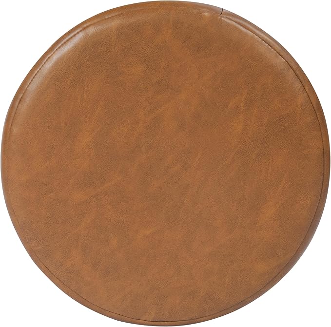 HomePop Upholstered Faux Leather Round Ottoman (No Lid, Seat Only) | HomePop Home Décor | Round Pouf Foot Rest – Camel Brown Faux Leather