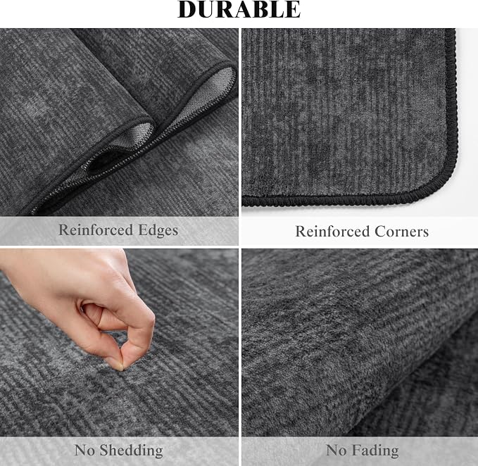 10x14 Washable Area Rug, Black Solid Area Rugs for Living Room & Bedroom | Stain-resistant & Non-slip backing,Low Pile Washable Large Carpet, Solid Vintage Style For High Traffic Areas(10x14,Black)