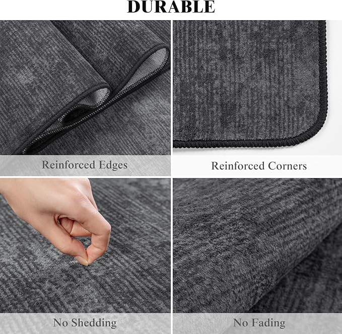 2.7x6 Washable Area Rug, Black Solid Area Rugs for Living Room & Bedroom | Stain-resistant & Non-slip backing,Low Pile Washable Large Carpet, Solid Vintage Style For High Traffic Areas(2.7x6,Black)