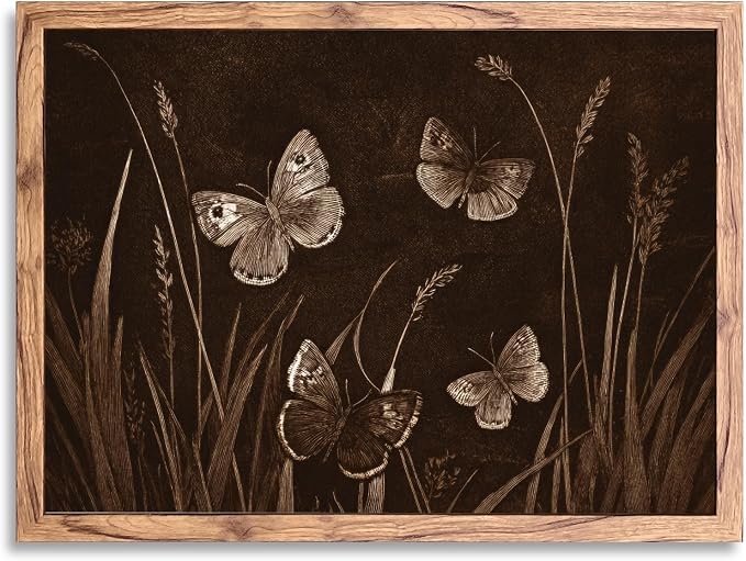 KBBYT Large Framed Wall Art Dark Academic Decor Vintage Butterfly and Grass Poster Canvas Print Rustic Farmhouse Painting Picture Wall Decor for Living Room Bedroom Home Kitchen 24x36inch Wood Framed