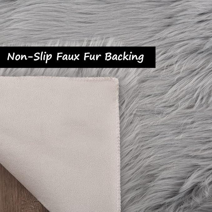 Goolela Grey Sheepskin Area Rug 10x12 Gray Fluffy Fuzzy Furry Carpet for Living Room Bedroom Faux Fur Plush Shaggy Washable Rectangle