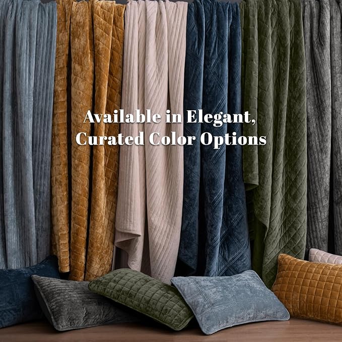 PHF Ultra Soft Velvet Quilt Set Queen Size – 3PCS Luxurious Cozy Quilted Comforter Alternative with Diamond Pattern, Warm Quilted Bedspread Coverlet, 90" x 92", Oxford Tan