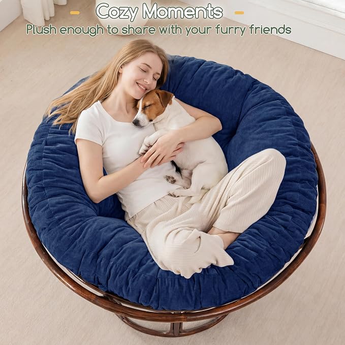 HIGOGOGO Papasan Chair Cushion with Chenille Cover (Without Chair), Soft Supportive Cushion, Navy, 48 x 48 Inch