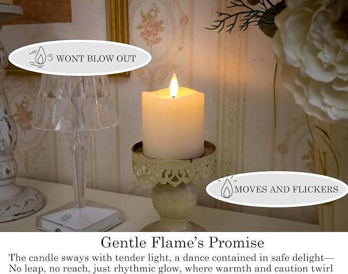 Flameless LED Pillar Candles Flickering with Remote Timer, Battery Operated LED Candles Up to 400 Hours, 3D Moving Flame Real Wax Candles. (Ivory-1pack-3x3)