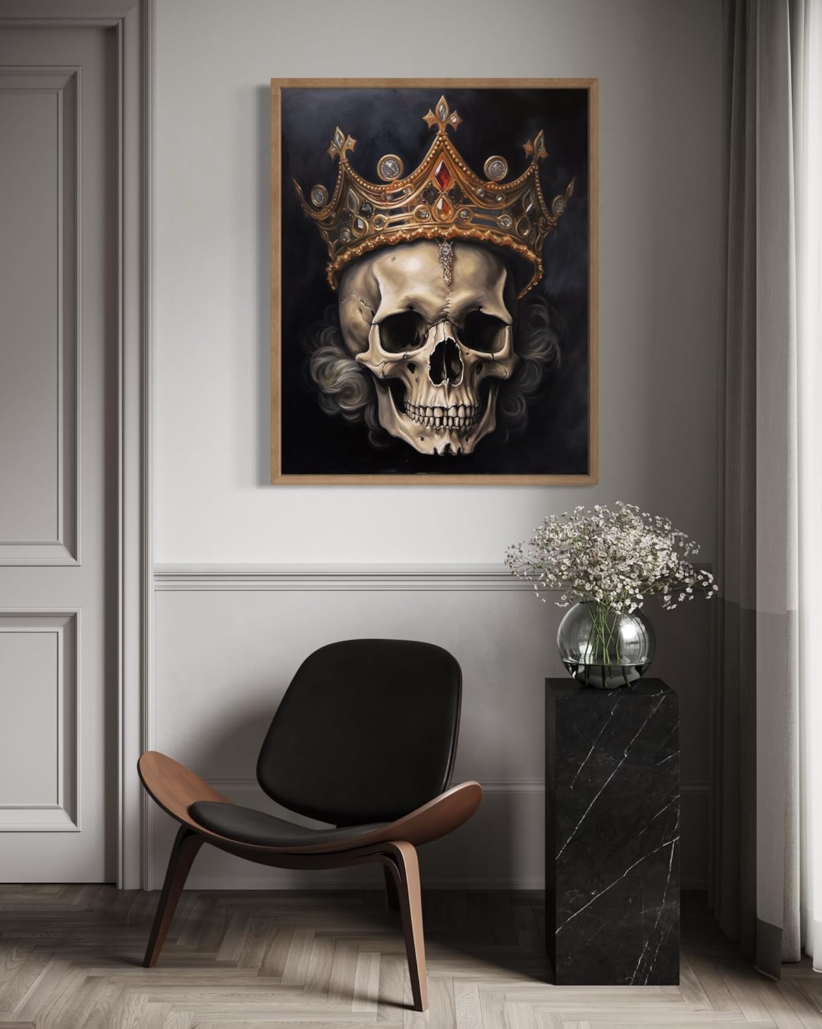 Skull Queen Poster Art Print, Halloween Scary Vintage Wall Art Academia Spooky Painting Decoration for Horror Prints, Gothic Posters Bedroom Decor 89 (Skull Queen, 16 x 20 inches, Wood Frame)