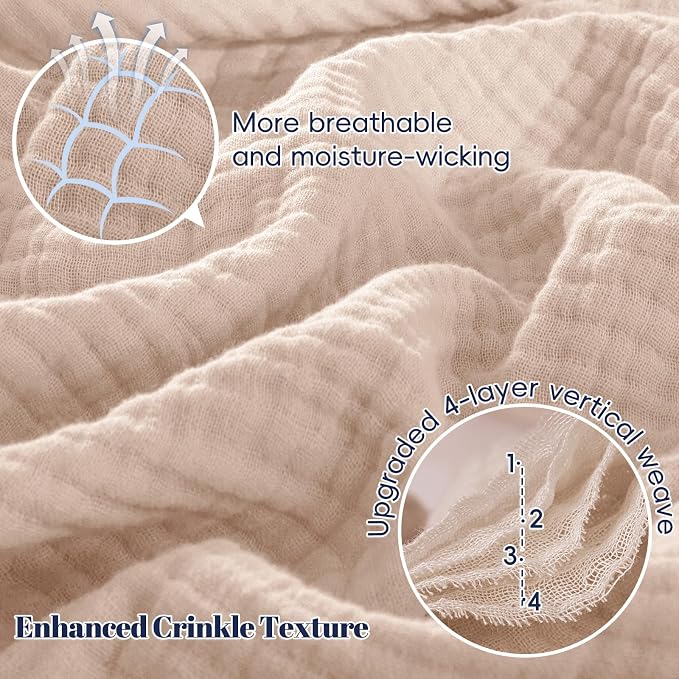 PHF 100% Cotton Muslin Blanket King Size 108"x90", 4-Layer Lightweight Gauze Throw, Breathable Cloud-Soft Minimalist Blanket for Bed, Couch, Camping & Baby, Dusty Pink, Ideal Gift