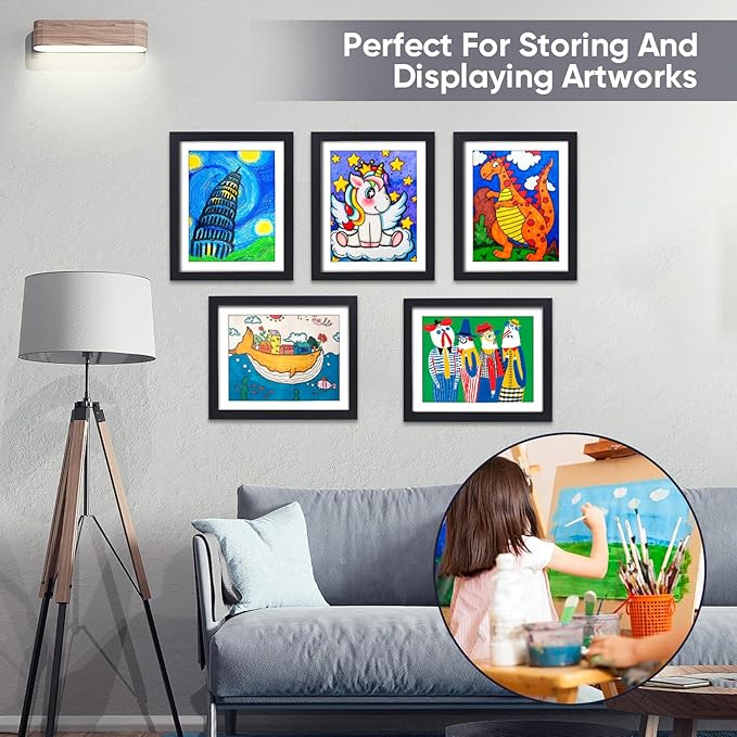 Kids Artwork Frames Changeable - Kids Art Frame,Kids Art Frames Front Opening Holds 150,Children Art Projects Kids Art Frames,8.5x11 Black Picture Frame for Display Kid Art work,With Storage