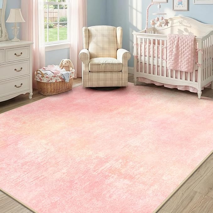 RELEANY Washable Area Rugs 8'x10' Non-Slip Modern Abstract Soft for Living Room Entryway Bedroom Nursery, Print Pattern, Light Pink