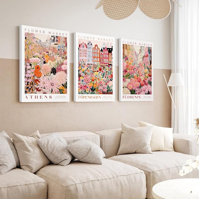 SYYANKK Flower Market Wall Art Floral Canvas Pictures Colorful Botanical Wall Decor Wildflower Prints Painting Pink and Purple Flower Poster Artwork for Bedroom Living Room 16x24x3 Inch Ready to Hang