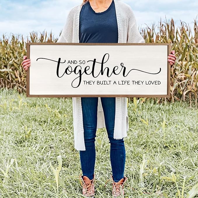 Surfapans And So Together They Built A Life They Loved Wall Decor 40”X15” Large Framed Farmhouse Wood Sign for Bedroom Above Bed Living Room Over Bed Wall Art Modern Hanging Decoration (Wood)