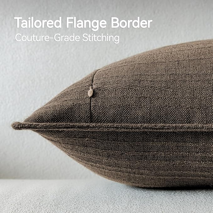 a moment Linen Pillow Covers Set of 2,Boho Farmhouse Throw Pillowcases Neutral Textured Decorative Covers for Couch Sofa,Soft Linen Blend Accent Case Cushion Home Decor 22"x22"Coco Brown