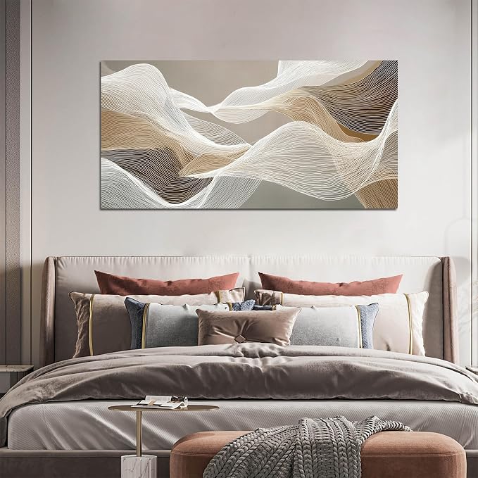 AOZEMI Large Abstract Wall Art Beige Wall Art White Canvas Art Print Modern Artwork for Bedroom Bathroom Living Room Office 24"x 48"
