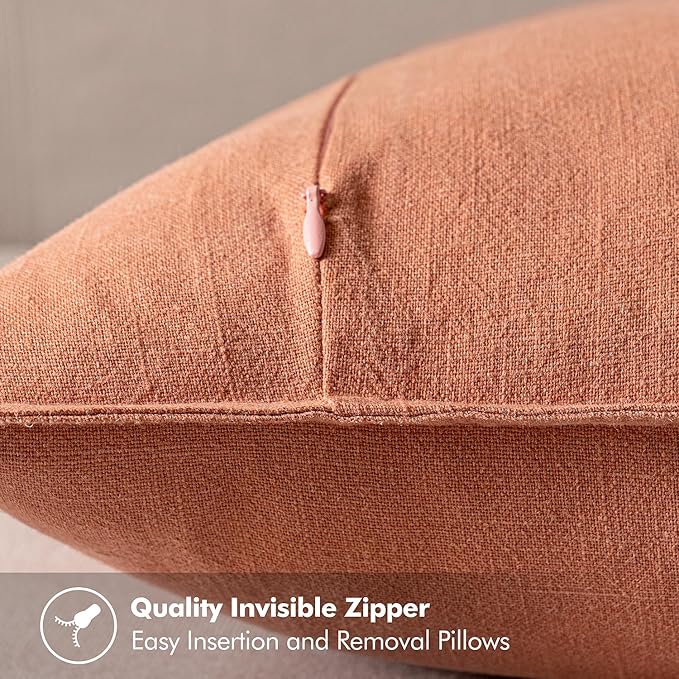 MIULEE Decorative Linen Pillow Covers 18x18 Inch Coral Boho Farmhouse Neutral Spring Couch Throw Pillows for Bed Pack of 2 Accent Modern Pillowcase Summer Sofa Livingroom Home Decor
