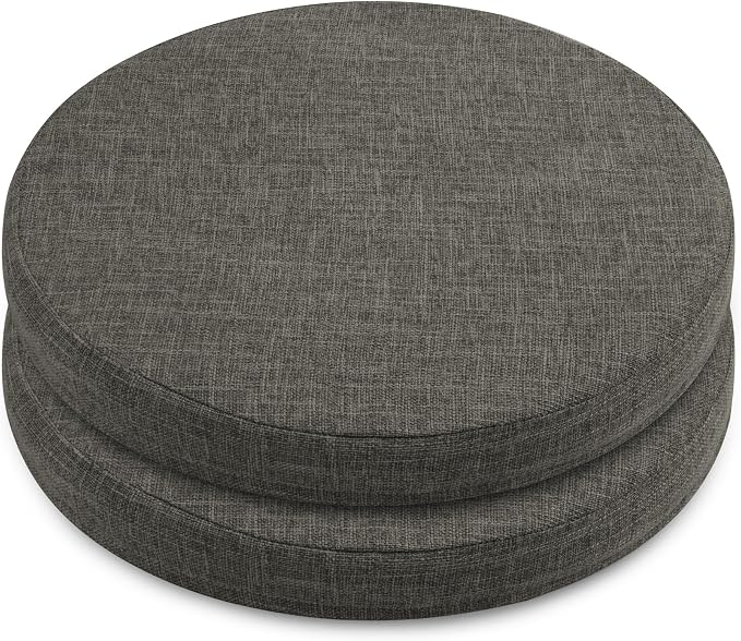 ELFJOY Round Chair Cushions for Dining Chairs Non Slip High-Resilience Foam Chair Pads 2" Thick Seat Cushions for Kitchen Chairs Set of 2 16" Dark Grey
