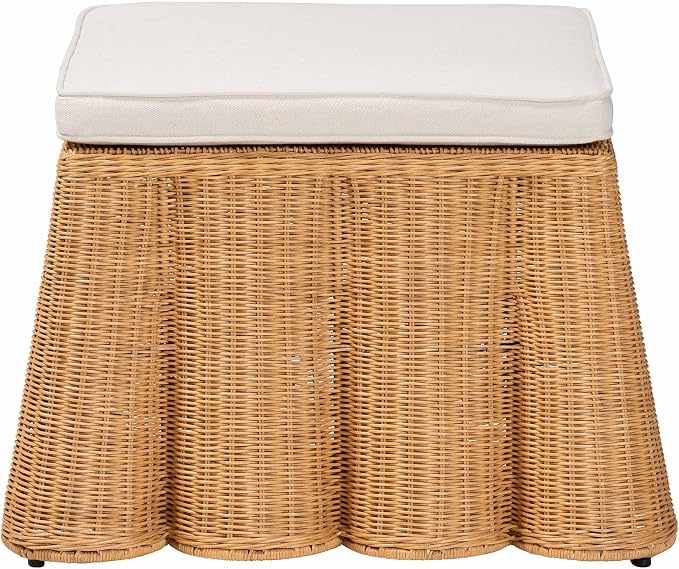 Bali & pari Palm Bohemian Honey Scallop Rattan Ottoman