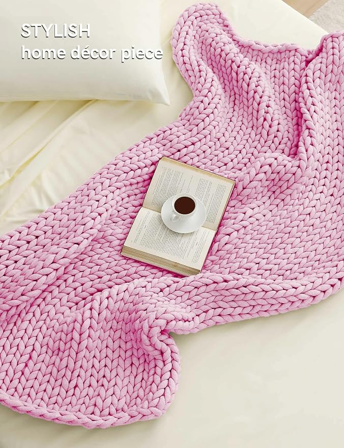 YnM Chunky Throw Blanket, Medium-Weight, Hand Knitted, Skin Friendly, Ventilated and Breathable, Machine Washable, Home Décor Piece for Couch, Sofa and Bed (Fancy Pink, 50x70 Inch)