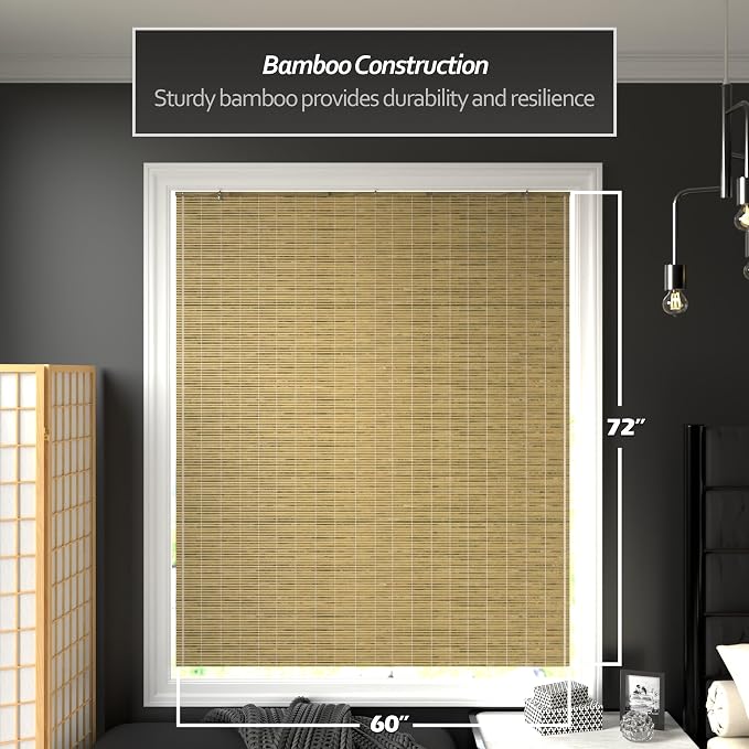 Red Lantern Burnt Bamboo Cordless Window Shade - Natural, 60" Wide