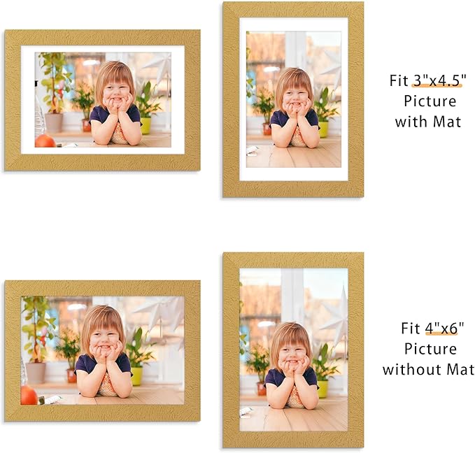 Picrit 4x6 Picture Frame Set of 12, Display 3.5x5 with Mat or 4x6 without Mat, Photo Frames for Wall Mounting or Table Top Display, Gold