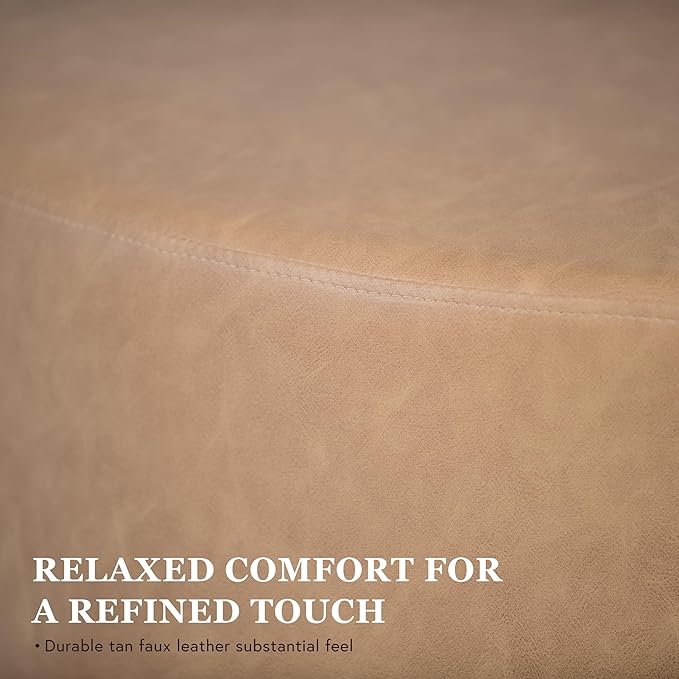HomePop Faux Leather Organic ShapeOttoman (No Lid, Seat Only) | HomePop Home Décor | Round Pouf Foot Rest – Sand Faux Leather