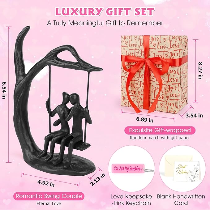Kresecioo Anniversary Wedding Gifts for Couple/Her - Romantic Couple Statue in Love, Black Metal Figurine Sweet Loving Together Iron Sculpture Decor, Gifts for Wife Mothers Day Husband Birthday