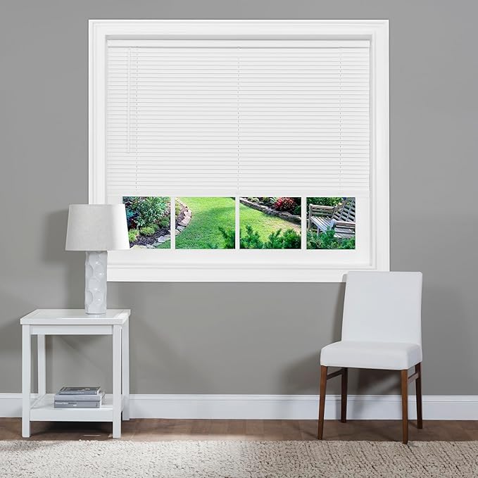 Cordless Light Filtering Mini Blind - 45 Inch Width, 25 Inch Length, 1" Slat Size - Pearl White - Cordless GII Morningstar Horizontal Windows Blinds for Interior by Achim Home Decor