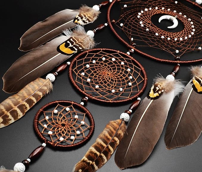 Urdeoms Large Dream Catchers for Bedroom Adult Brown Boho Dream Catcher Wall Decor with Turquoise Hanging Ornament Teen Dorm Room Decor Festival Gift (NO.9)
