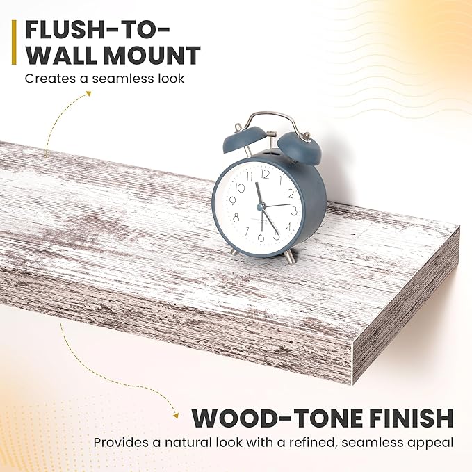 Acovy 30 Inch Floating Shelves, 9.3" Deep Floating Shelf Wall Mounted, 30" Wall Shelves, Rustic Deep Bookshelf, Large Display Shelves & Storage Shelves for Bedroom, Living Room, Rustic, Set of 2