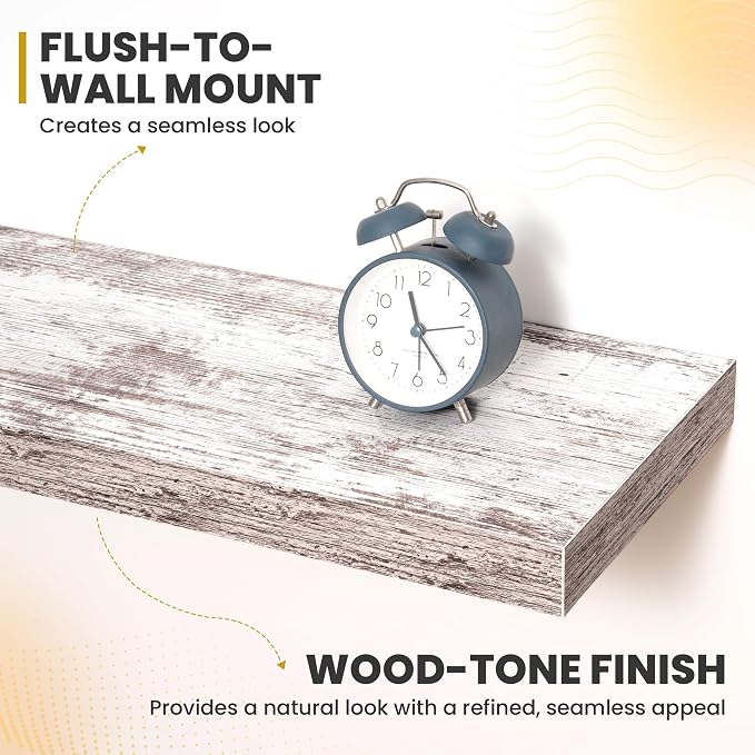 Acovy 55 Inch Floating Shelves, 9.3" Deep Floating Shelf Wall Mounted, 56" Wall Shelves, Rustic Deep Bookshelf, Large Display Shelves & Storage Shelves for Bedroom, Living Room, Rustic, Set of 2