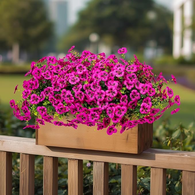 24 Pcs Artificial Fake Pansy Flowers for Outdoor,Faux Silk Plants Flowers UV Resistant Pansies Spring Flowers for Planter Front Door Porch Yard Patio Garden Window Box Home Decor(Fuchsia)