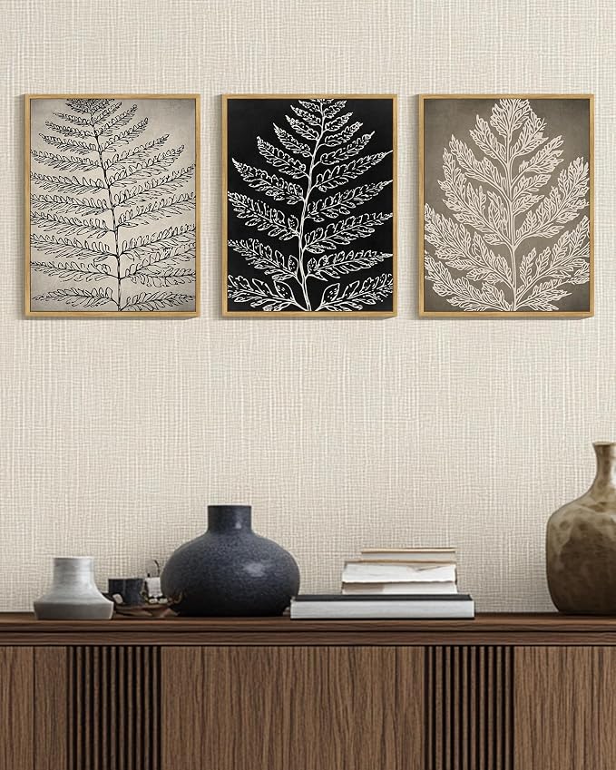 PHOPAGO Vintage Antique Botanical Framed Wall Art Bohemainn Retro Tan Plant Leaf Wall Decor Nature Mid Century Modern Decor - 11x14in Natural Framed