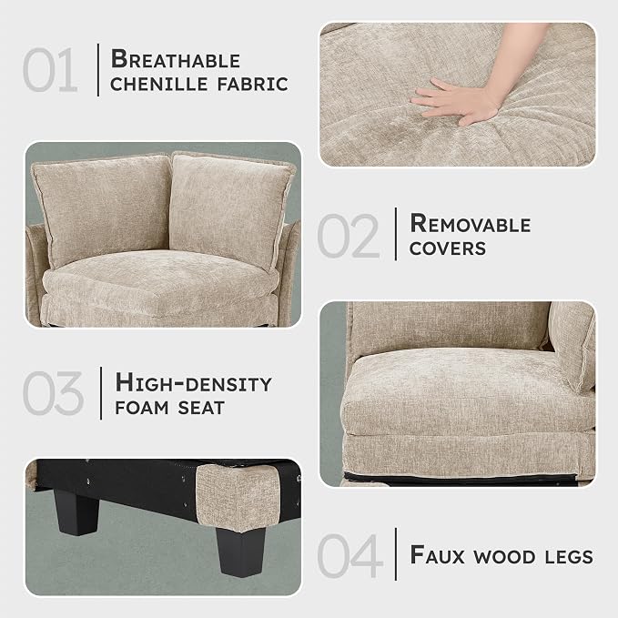 Lexicon Modular Sectional Sofa, Module for Sectional Couch, Corner Seat, Removable Cushion Cover, Soft Upholstery, Durable Frame, Customizable Comfort, Chenille Light Taupe