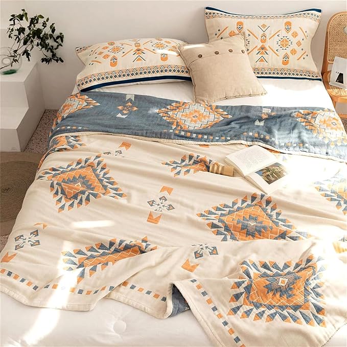 MSGKV Summer Blankets Cotton Throw Blanket 60"x 80" Muslin Blanket for Couch Bed Chair, Soft Bed Cotton Quilted Boho Quilts Blankets Gifts for Women